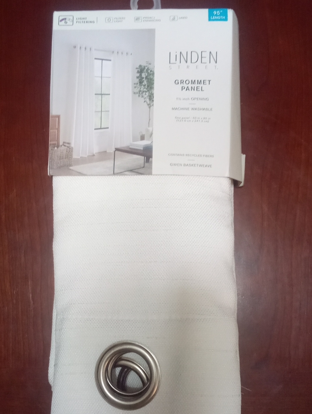 Linden Street White Grommet Panel Curtain Gwen Basket Weave 95" NWT $110